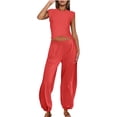 thumbnail image 1 of BLCHUNen Womens Summer Outfits Crew Neck Crisscross Hem Casual Tops Elastic High Waist Pants Athletic Workout Sets, 1 of 5