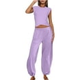 thumbnail image 1 of BLCHUNen Womens Summer Outfits Crew Neck Crisscross Hem Casual Tops Elastic High Waist Pants Athletic Workout Sets, 1 of 5