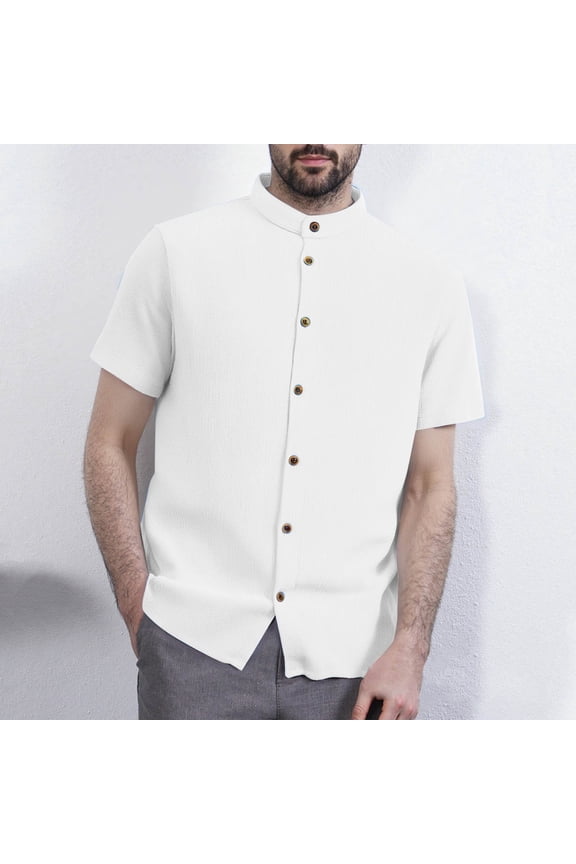 Work Dress Shirts for Men Short Sleeve Button down Stand Collar Lightweight Office Business Casual Tops