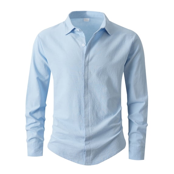 BLCHUNen Work Shirts for Men Casual Collared Button down Shirts Long Sleeve Lightweight Business Casual Tops,S,Light Blue