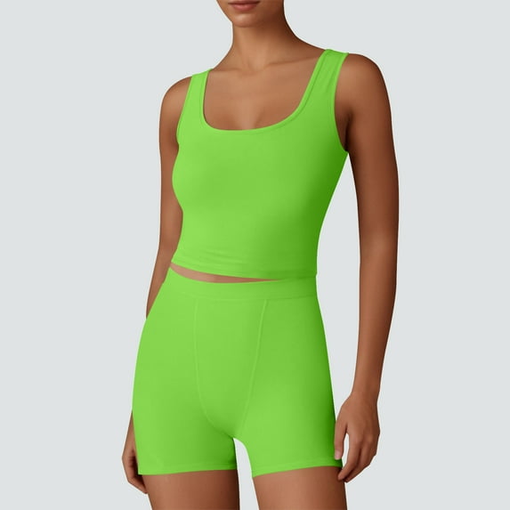 BLCHUNen Workout Sets for Women Cropped Tank Top and Shorts Slim Fitted Stretch Lightweight Yoga Gym Workout Sports Casual Summer Suit