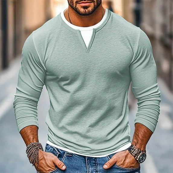 BLCHUNen Workout Tops for Men Crew Neck Pullover Fitted Lightweight Breathable Comfy Long Sleeve Fall Sports Athletic Shirts