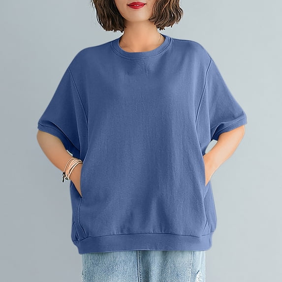 BLCHUNen Workout Tops for Women Crew Neck Pullover Casual Lightweight Loose Breathable Short Sleeve Tops with Pocket