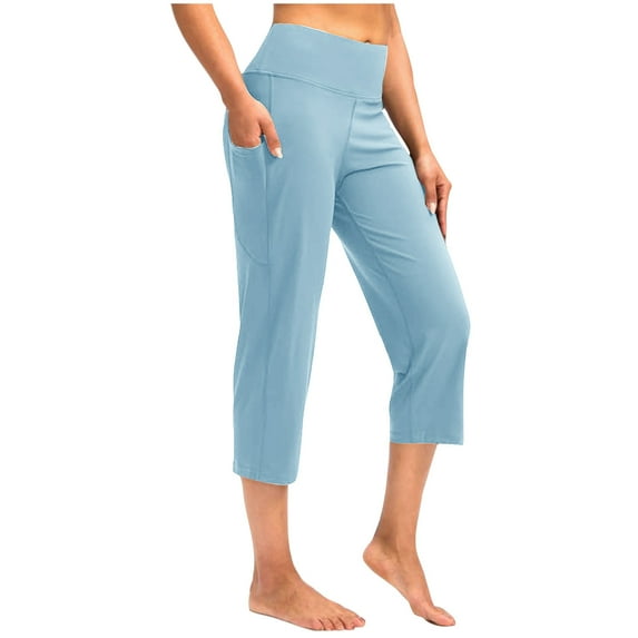 BLCHUNen Yoga Pants for Women Capris Athletic High Waist Running Fitness Casual Loose Comforable Work Wear Pants with Pockets
