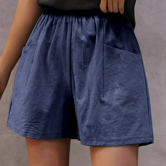 BLCHUNen linen shorts for women casual Lightweight Elastic waist Loose Breathable beach summer shorts with pockets