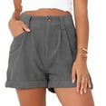 thumbnail image 1 of BLCHUNen shorts for women corduroy Elastic waist casual Lightweight summer Sports Workout shorts with pockets, 1 of 9