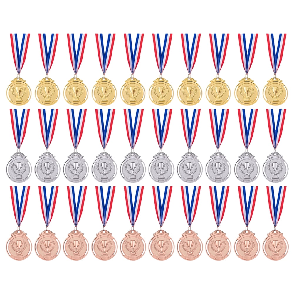 BLEEUS 30pcs 2inch Gold Silver Bronze Award Medal With Neck Ribbon Winner Medal(trophy) Sporting Supplies (Trophy)