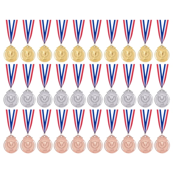 BLEEUS 30pcs 2inch Gold Silver Bronze Award Medal With Neck Ribbon Winner Medal(trophy) Sporting Supplies (Trophy)