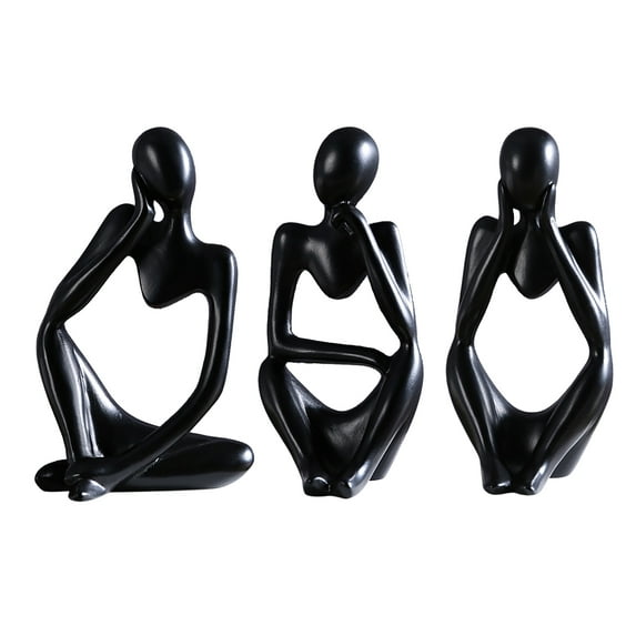 BLEEUS 3pcs Modern Abstract Thinker Art Statue Resin Sculpture Ornament Home Supplies (Black)