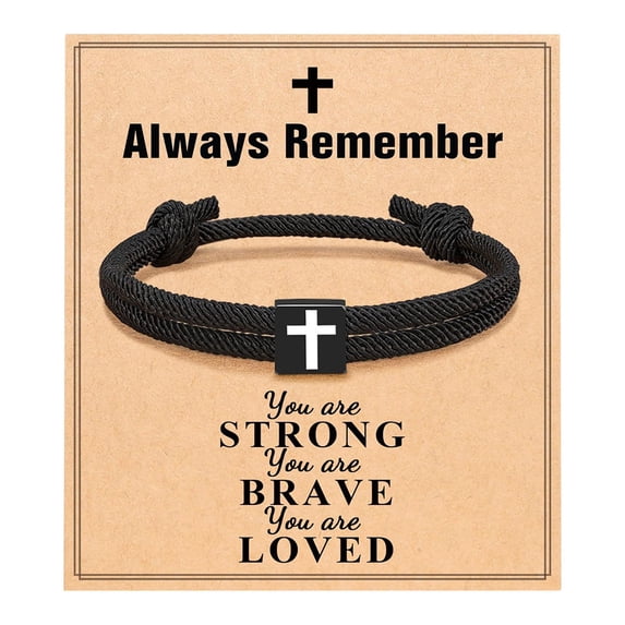 BLEEUS Braided Rope Cross Bracelet Christian Bracelet For Men Boy Gifts (Black A) Christmas Essential (Black A)