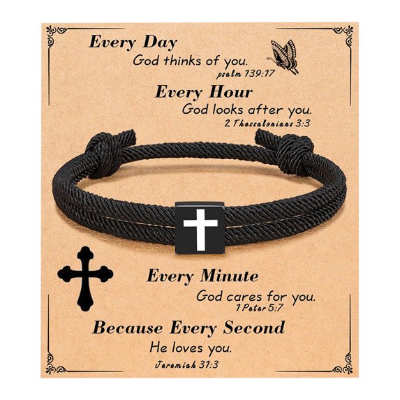 BLEEUS Braided Rope Cross Bracelet Christian Bracelet For Men Boy Gifts (Black B) Christmas Essential (Black B)