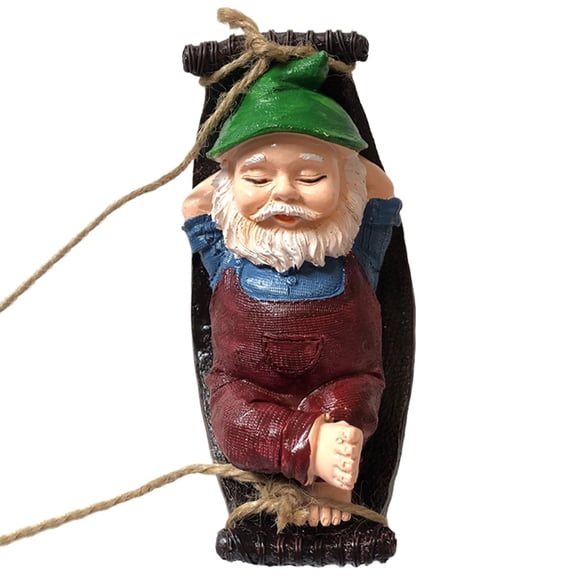 BLEEUS Funny Garden Gnomes Outdoor Hanging Statue Resin Hammock Figurine Home Supplies (Red)
