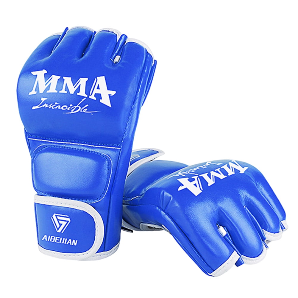 BLEEUS Half Finger Boxing Gloves Wearable Pu Breathable Sports Equipment Fitness Supplies (Blue M)