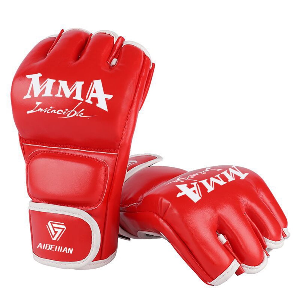 BLEEUS Half Finger Boxing Gloves Wearable Pu Breathable Sports Equipment Fitness Supplies (Red L)