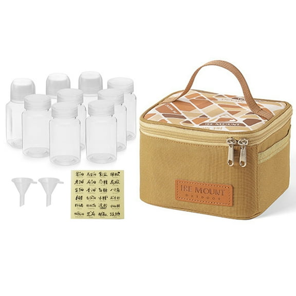 BLEEUS Spices Bottle Bag Condiment Jars Organizer For Camping Bbq Camping Storage (Khaki 9pcs Set)