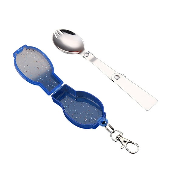 BLEEUS Stainless Steel Foldable Spoon Fork Camping Tableware Spork Camping Barbecue Essentials (Blue Spork)