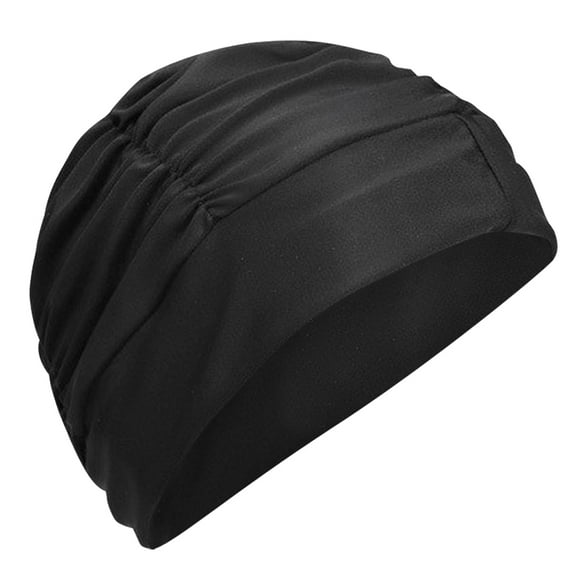 BLEEUS Swim For Women Pleated Bathing Caps Swimming Hats For Long Hair (Black) Water Sports Supplies (Black)