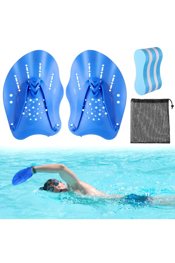 Swim Training Pull Buoy Adjustable Strap Hand Paddles Set For Adults Swimming Essentials (C)