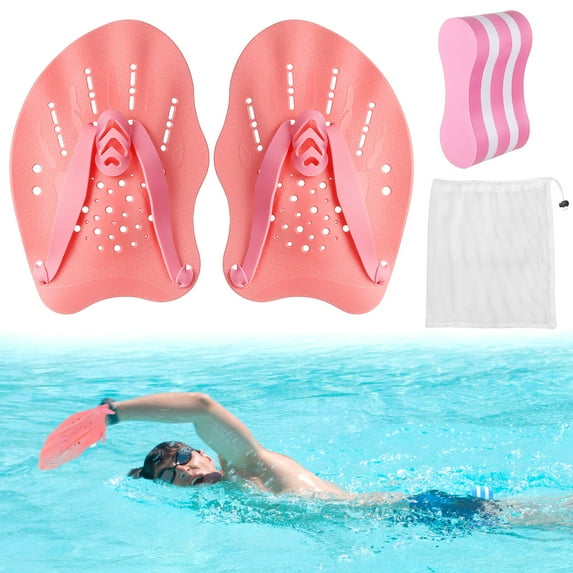 BLEEUS Swim Training Pull Buoy Adjustable Strap Hand Paddles Set For Adults Swimming Essentials (D)