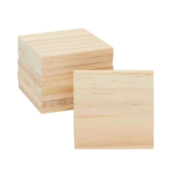 BLESIYA 10 Pieces Wood Squares Cutouts Plaques Versatile Wood Sign Blank Wood Slices