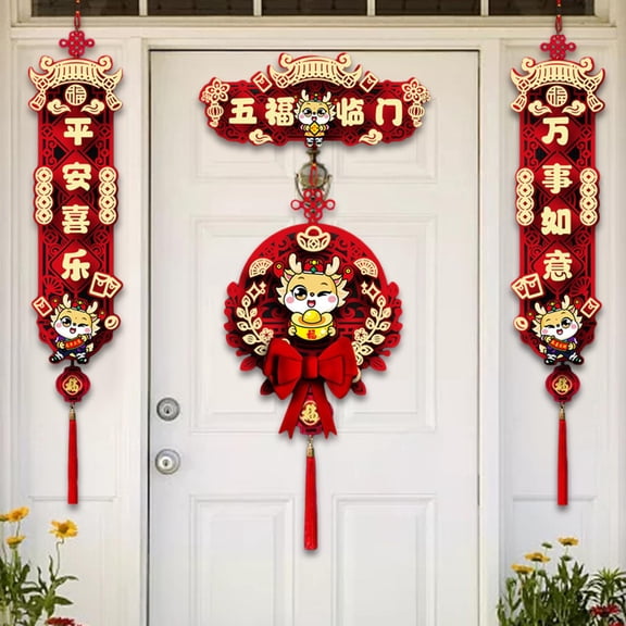 BLESIYA 2024 Chinese New Year Decoration Spring Festival Decor Red Paper Spring Couplets