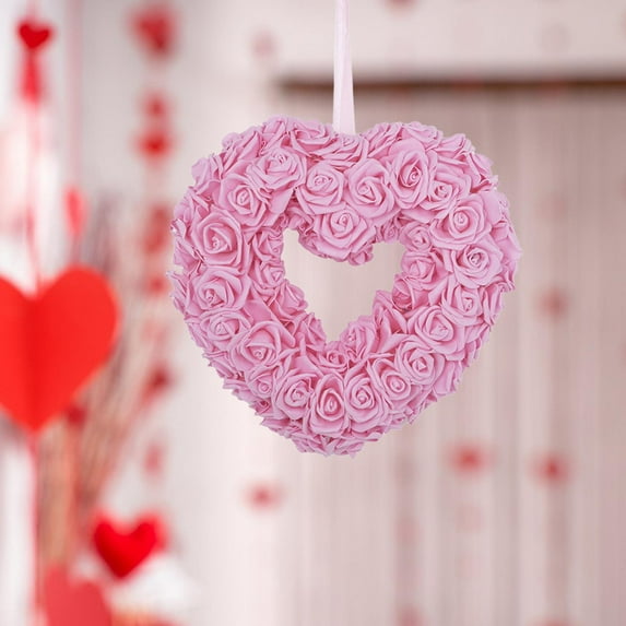 BLESIYA 2024 Valentines Day Heart Shaped Artificial Rose Wreath Wedding Party Wreath A