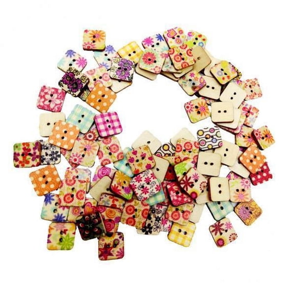 BLESIYA 3x100 Pieces Floral Printed Square Shape Wooden Buttons for Sewing and Crafts 3 Pcs