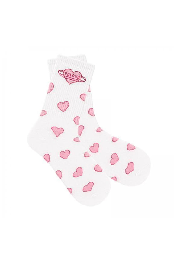 4xValentine's Day Socks Comfortable Mid Calf Socks Lovely Valentines Day Gifts white heart
