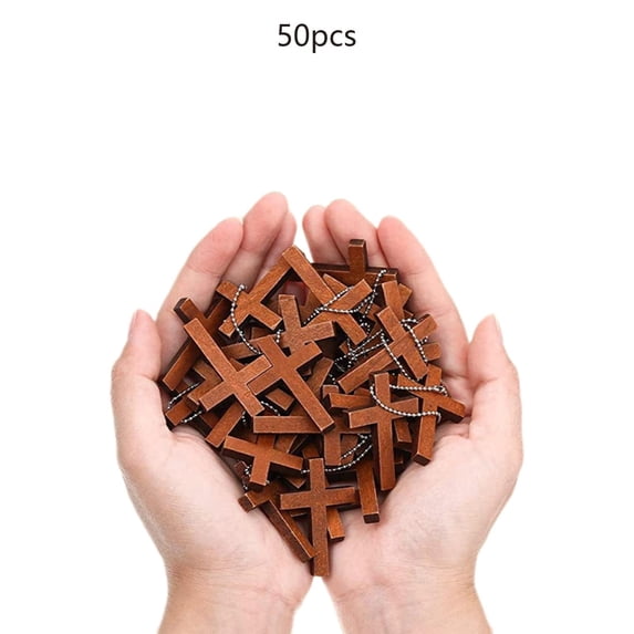 BLESIYA 50 Pieces Wood Cross Pendants Wooden Cross Charms with Chain for Party Favor