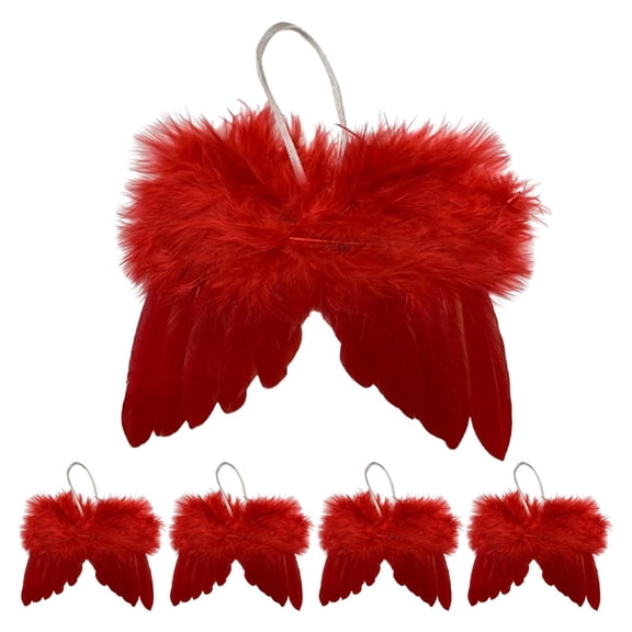 BLESIYA 5Pcs Christmas Hanging Decorations Angel Feather Angel Wing for Xmas Home Holida Red