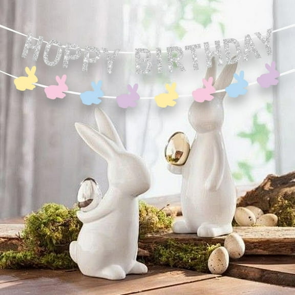 BLESIYA Birthday Bunny Banner Wall Backdrop DIY Easter Birthday Banner C