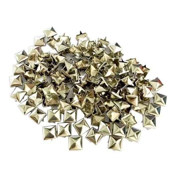 BLESIYA Premium Set of 100 Square Pyramid Rivet Metal Embellishments for Leathercraft, Shiny