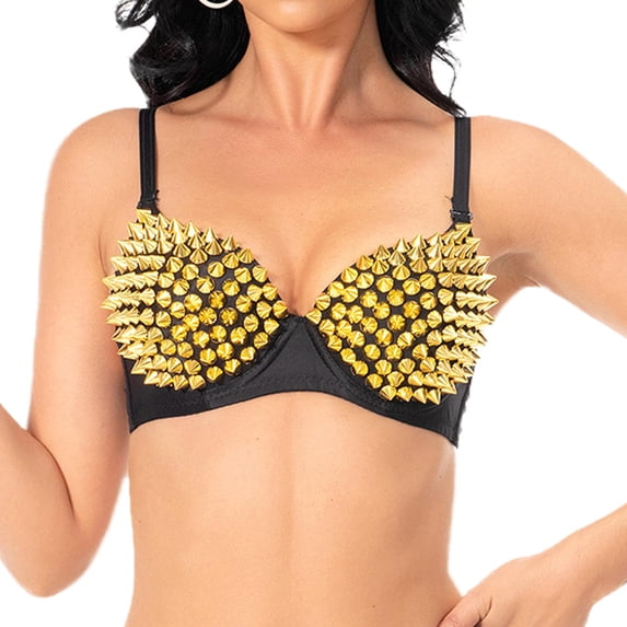 BLESIYA Rivet Corset Dance Costume Chic Push up Bra for Club Women Girls Performance XL
