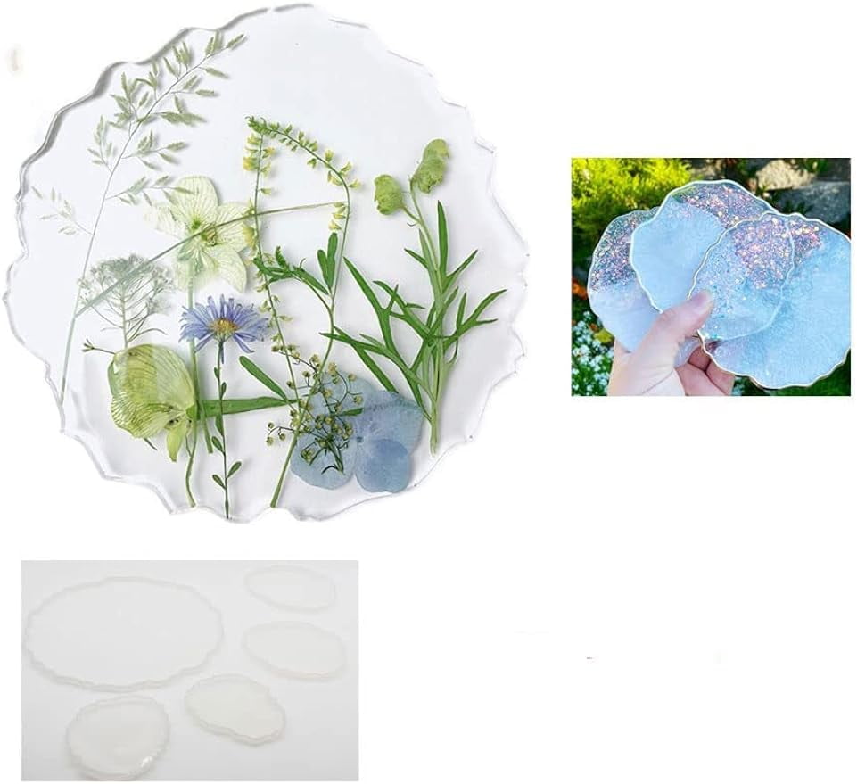 BLESSI 5 Pack Geode Agate Coaster Molds Geode Tray Molds Tray and Coaster Geode Epoxy Silicone Resin Molds Molds 4 Small with 1 Big