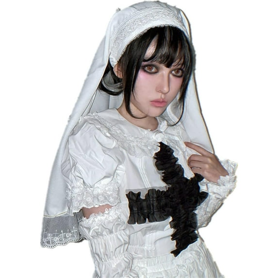 BLESSI Gothic Women's Head Veil with Cross Design Lace Veil Halloween Accessory HeadWear