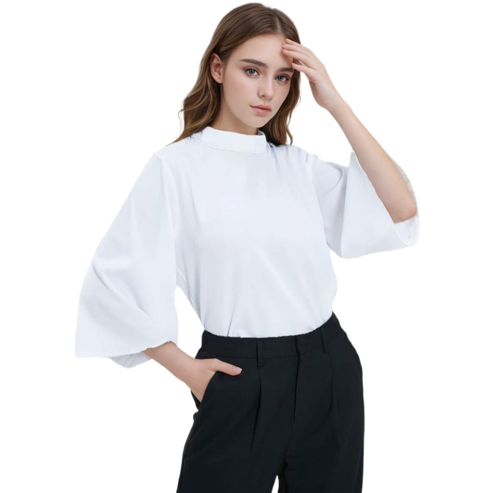 BLESSI Women's Clergy Shirt for Women Tab Collar Flared Sleeve Plus Blouse  White - Walmart.com