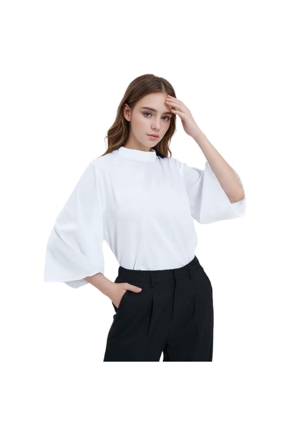 Women's Clergy Shirt for Women Tab Collar Flared Sleeve Plus Blouse White