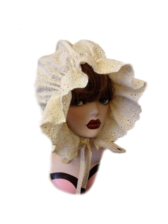 Women's Colonial Bonnet Cap Vintage Costume Accessory White Cotton