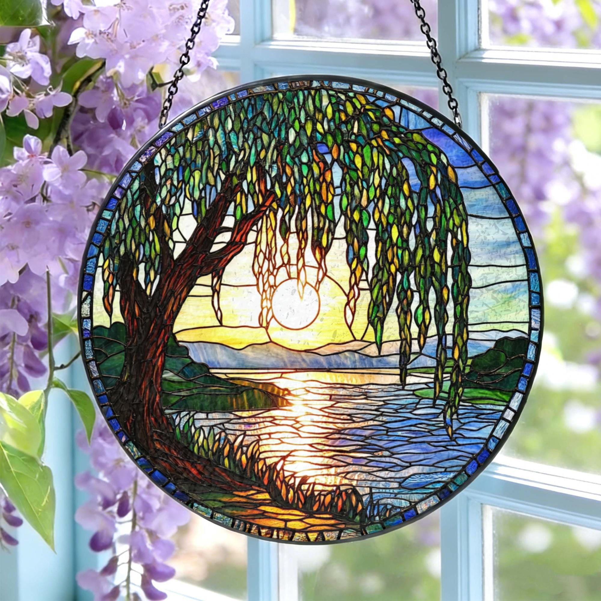 BLESSING DECOR Anniversary Willow Stained Glass Suncatcher: Willow Tree ...