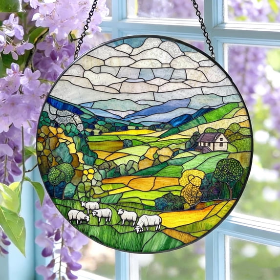 Irish Window Topper BLESSING DECOR Irish Hills Stained Glass Suncatcher: Irish Sheep Window ...