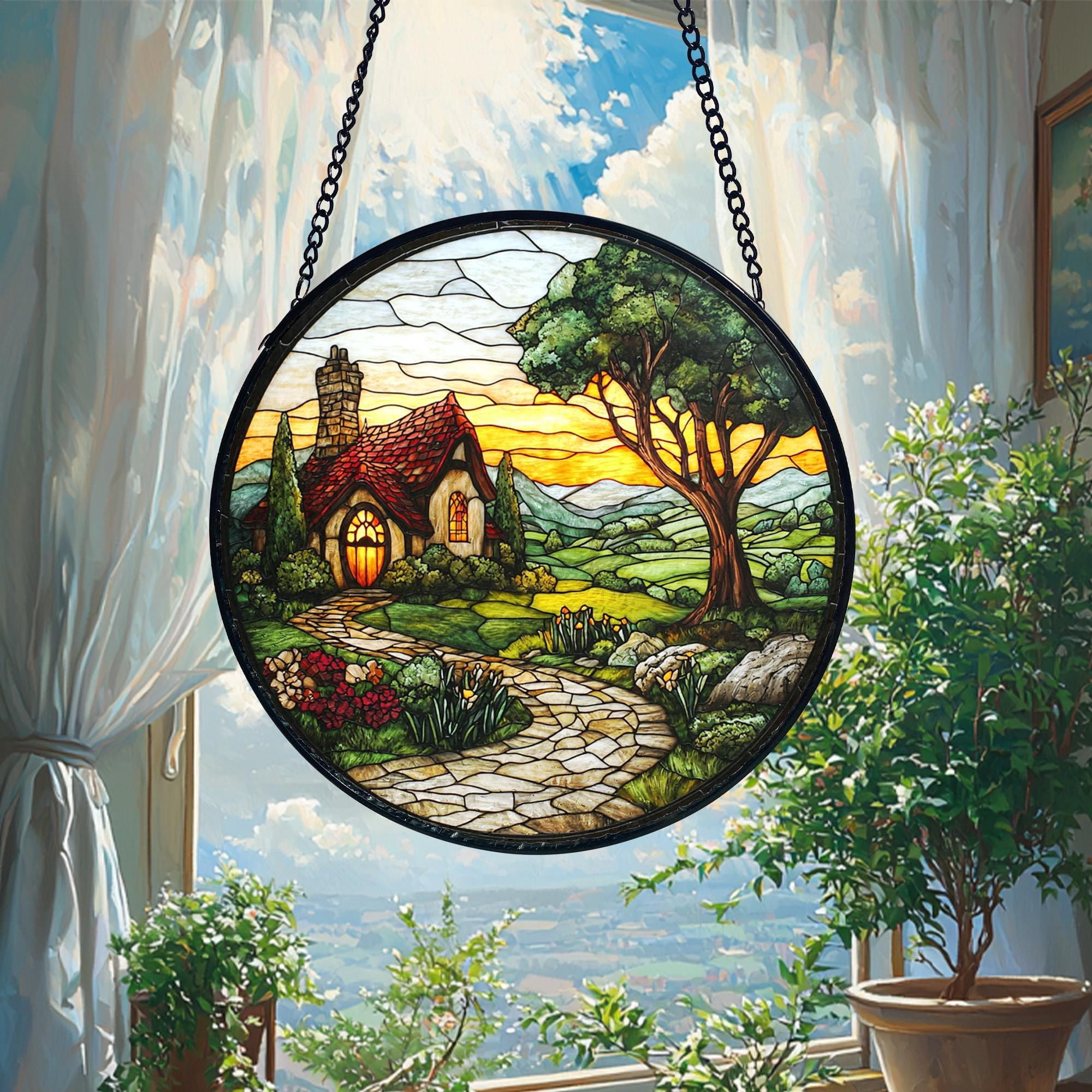 BLESSING DECOR Shire Window Hanging, Shire Stained Glass Suncatcher ...
