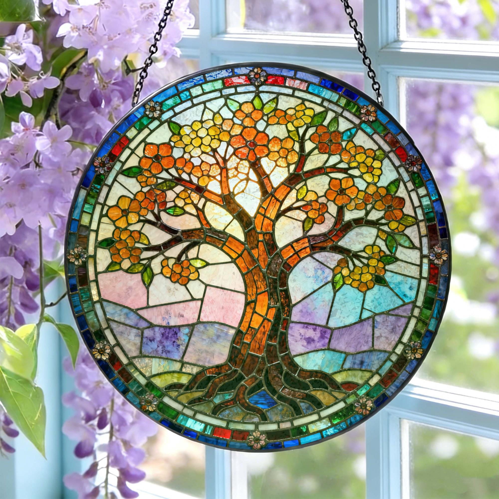 BLESSING DECOR Stained Glass Tree of Life Suncatcher: Family Tree ...