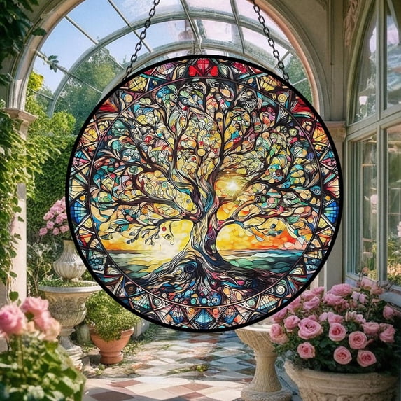BLESSING DECOR Tree of Life Glass Suncatcher v13, Sacred Geometry ...