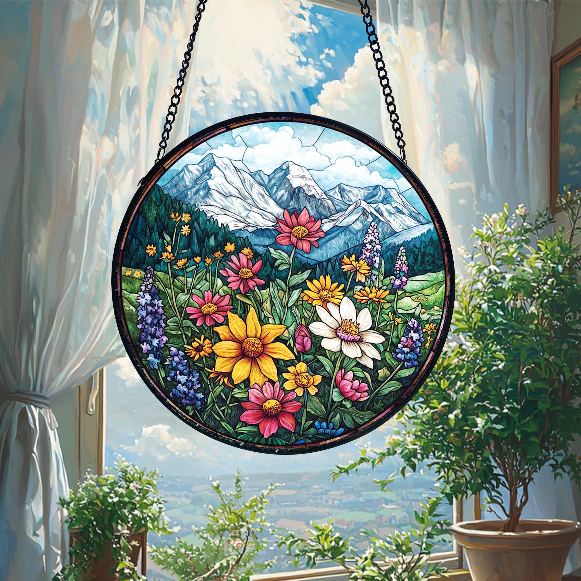 BLESSING DECOR Wildflower Stained Glass Suncatcher: Botanical Window ...