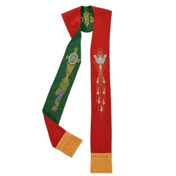 BLESSUME 1pc Stole Grape Chalice Dove Embroidery Red/Green Reversible Stole Priest Pastor