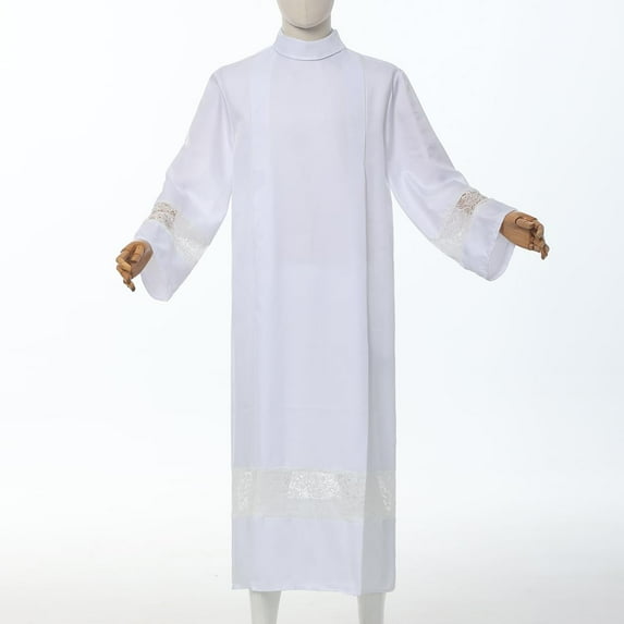 BLESSUME Catholic Church Priest Clergy White Linen Lace Pleated Vestment Robe