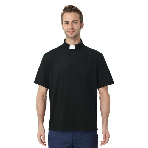 BLESSUME Mens Clergy Tab Collar Polo Shirt Short Sleeve Pastor Minister Preacher Blouse and Tops