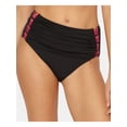 thumbnail image 1 of BLEU Women's Black Stretch Strappy-Side Ruched Lined Full Coverage High Waisted Swimsuit Bottom 6, 1 of 2