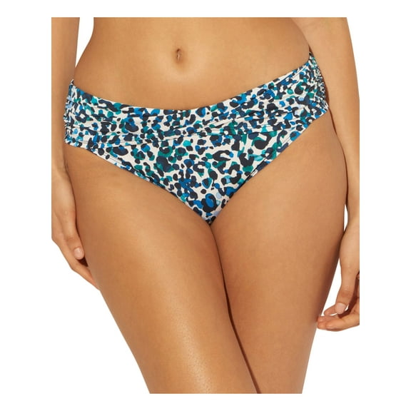 BLEU Women's Navy Animal Print Stretch Crossover Front Sarong Full Coverage Hipster Swimsuit Bottom 4