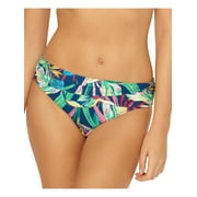 BLEU BATH BLEU Women's Navy Tropical Print Stretch Sarong Foldover Waist Full Coverage It Hipster Swimsuit Bottom 4